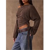 image:imageMakeMeChic Womens Off The Shoulder Tops Drawstring Ruched Long Sleeve Y2k T ShirtsBrown