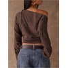 image:imageMakeMeChic Womens Off The Shoulder Tops Drawstring Ruched Long Sleeve Y2k T ShirtsBrown