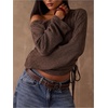 image:imageMakeMeChic Womens Off The Shoulder Tops Drawstring Ruched Long Sleeve Y2k T ShirtsBrown