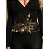 image:imageMakeMeChic Womens Party Floral Sequin T Shirts Sparkly Deep V Neck Long Sleeve TopsBlack