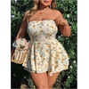 image:imageMakeMeChic Womens Plus Size Floral Layered Rompers Jumpsuits Strapless Tube Top Vacation Going Out OutfitsApricot