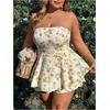 image:imageMakeMeChic Womens Plus Size Floral Layered Rompers Jumpsuits Strapless Tube Top Vacation Going Out OutfitsApricot