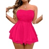 image:imageMakeMeChic Womens Plus Size Floral Layered Rompers Jumpsuits Strapless Tube Top Vacation Going Out OutfitsHot Pink