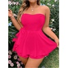 image:imageMakeMeChic Womens Plus Size Floral Layered Rompers Jumpsuits Strapless Tube Top Vacation Going Out OutfitsHot Pink