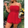 image:imageMakeMeChic Womens Plus Size Floral Layered Rompers Jumpsuits Strapless Tube Top Vacation Going Out OutfitsRed