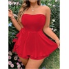 image:imageMakeMeChic Womens Plus Size Floral Layered Rompers Jumpsuits Strapless Tube Top Vacation Going Out OutfitsRed