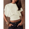 image:imageMakeMeChic Womens Polka Dots Cinched Waist Bat Wing Wrap Top Dolman Sleeve Crew Neck Going Out Crop TopsApricot