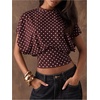 image:imageMakeMeChic Womens Polka Dots Cinched Waist Bat Wing Wrap Top Dolman Sleeve Crew Neck Going Out Crop TopsCoffee Brown