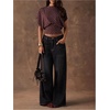 image:imageMakeMeChic Womens Polka Dots Cinched Waist Bat Wing Wrap Top Dolman Sleeve Crew Neck Going Out Crop TopsCoffee Brown