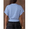 image:imageMakeMeChic Womens Polka Dots Cinched Waist Bat Wing Wrap Top Dolman Sleeve Crew Neck Going Out Crop TopsLight Blue