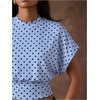 image:imageMakeMeChic Womens Polka Dots Cinched Waist Bat Wing Wrap Top Dolman Sleeve Crew Neck Going Out Crop TopsLight Blue