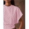 image:imageMakeMeChic Womens Polka Dots Cinched Waist Bat Wing Wrap Top Dolman Sleeve Crew Neck Going Out Crop TopsLight Pink