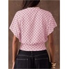 image:imageMakeMeChic Womens Polka Dots Cinched Waist Bat Wing Wrap Top Dolman Sleeve Crew Neck Going Out Crop TopsLight Pink