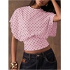 image:imageMakeMeChic Womens Polka Dots Cinched Waist Bat Wing Wrap Top Dolman Sleeve Crew Neck Going Out Crop TopsLight Pink