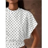 image:imageMakeMeChic Womens Polka Dots Cinched Waist Bat Wing Wrap Top Dolman Sleeve Crew Neck Going Out Crop TopsWhite
