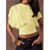 image:imageMakeMeChic Womens Polka Dots Cinched Waist Bat Wing Wrap Top Dolman Sleeve Crew Neck Going Out Crop TopsYellow