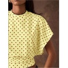 image:imageMakeMeChic Womens Polka Dots Cinched Waist Bat Wing Wrap Top Dolman Sleeve Crew Neck Going Out Crop TopsYellow