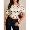 image:imageMakeMeChic Womens Polka Dots Crop Top Dressy Blouse Summer T Shirt Tie Back Dolman Sleeve TopsApricot