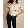 image:imageMakeMeChic Womens Polka Dots Crop Top Dressy Blouse Summer T Shirt Tie Back Dolman Sleeve TopsApricot