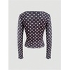 image:imageMakeMeChic Womens Polka Dots Top Mesh Sheer Tops Ruffle Long Sleeve Y2K Party Going Out TopsBlue