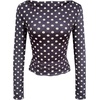 image:imageMakeMeChic Womens Polka Dots Top Mesh Sheer Tops Ruffle Long Sleeve Y2K Party Going Out TopsBlue