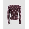 image:imageMakeMeChic Womens Polka Dots Top Mesh Sheer Tops Ruffle Long Sleeve Y2K Party Going Out TopsBlue and Brown