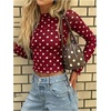 image:imageMakeMeChic Womens Polka Dots Top Mesh Sheer Tops Ruffle Long Sleeve Y2K Party Going Out TopsBurgundy