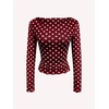 image:imageMakeMeChic Womens Polka Dots Top Mesh Sheer Tops Ruffle Long Sleeve Y2K Party Going Out TopsBurgundy
