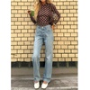 image:imageMakeMeChic Womens Polka Dots Top Mesh Sheer Tops Ruffle Long Sleeve Y2K Party Going Out TopsCoffee Brown
