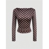 image:imageMakeMeChic Womens Polka Dots Top Mesh Sheer Tops Ruffle Long Sleeve Y2K Party Going Out TopsCoffee Brown