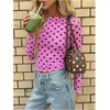 image:imageMakeMeChic Womens Polka Dots Top Mesh Sheer Tops Ruffle Long Sleeve Y2K Party Going Out TopsHot Pink