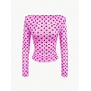 image:imageMakeMeChic Womens Polka Dots Top Mesh Sheer Tops Ruffle Long Sleeve Y2K Party Going Out TopsHot Pink
