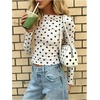 image:imageMakeMeChic Womens Polka Dots Top Mesh Sheer Tops Ruffle Long Sleeve Y2K Party Going Out TopsWhite
