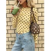 image:imageMakeMeChic Womens Polka Dots Top Mesh Sheer Tops Ruffle Long Sleeve Y2K Party Going Out TopsYellow