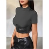 image:imageMakeMeChic Womens Pu Leather Tops Short Sleeve Y2k Going Out Tops Party Rave Clubwear Concert OutfitBlack