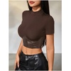 image:imageMakeMeChic Womens Pu Leather Tops Short Sleeve Y2k Going Out Tops Party Rave Clubwear Concert OutfitBrown