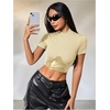 image:imageMakeMeChic Womens Pu Leather Tops Short Sleeve Y2k Going Out Tops Party Rave Clubwear Concert OutfitGold