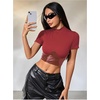 image:imageMakeMeChic Womens Pu Leather Tops Short Sleeve Y2k Going Out Tops Party Rave Clubwear Concert OutfitRed