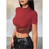 image:imageMakeMeChic Womens Pu Leather Tops Short Sleeve Y2k Going Out Tops Party Rave Clubwear Concert OutfitRed