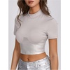 image:imageMakeMeChic Womens Pu Leather Tops Short Sleeve Y2k Going Out Tops Party Rave Clubwear Concert OutfitSilver