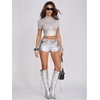 image:imageMakeMeChic Womens Pu Leather Tops Short Sleeve Y2k Going Out Tops Party Rave Clubwear Concert OutfitSilver