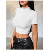 image:imageMakeMeChic Womens Pu Leather Tops Short Sleeve Y2k Going Out Tops Party Rave Clubwear Concert OutfitWhite