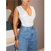 image:imageMakeMeChic Womens Rhinestone Top V Neck Sparkly Sequin Tank Tops Sleeveless Rave Party BodysuitWhite