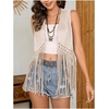 image:imageMakeMeChic Womens Rivet Suede Tassel Sleeveless Vest Jacket Open Front Cowboy Chic Fringe Vest OuterwearApricot B