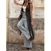 image:imageMakeMeChic Womens Rivet Suede Tassel Sleeveless Vest Jacket Open Front Cowboy Chic Fringe Vest OuterwearBlack
