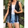 image:imageMakeMeChic Womens Rivet Suede Tassel Sleeveless Vest Jacket Open Front Cowboy Chic Fringe Vest OuterwearBlack B