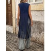 image:imageMakeMeChic Womens Rivet Suede Tassel Sleeveless Vest Jacket Open Front Cowboy Chic Fringe Vest OuterwearBlue