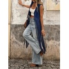image:imageMakeMeChic Womens Rivet Suede Tassel Sleeveless Vest Jacket Open Front Cowboy Chic Fringe Vest OuterwearBlue
