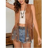 image:imageMakeMeChic Womens Rivet Suede Tassel Sleeveless Vest Jacket Open Front Cowboy Chic Fringe Vest OuterwearBrown C