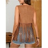 image:imageMakeMeChic Womens Rivet Suede Tassel Sleeveless Vest Jacket Open Front Cowboy Chic Fringe Vest OuterwearBrown C